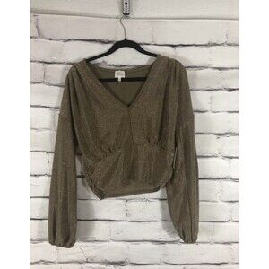 NWT Ava James Women's Size S Gold Metallic Long Sleeve Crop Top Holiday Party